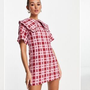 Ghospell Pink Checkered Mini Dress sz Medium NWT